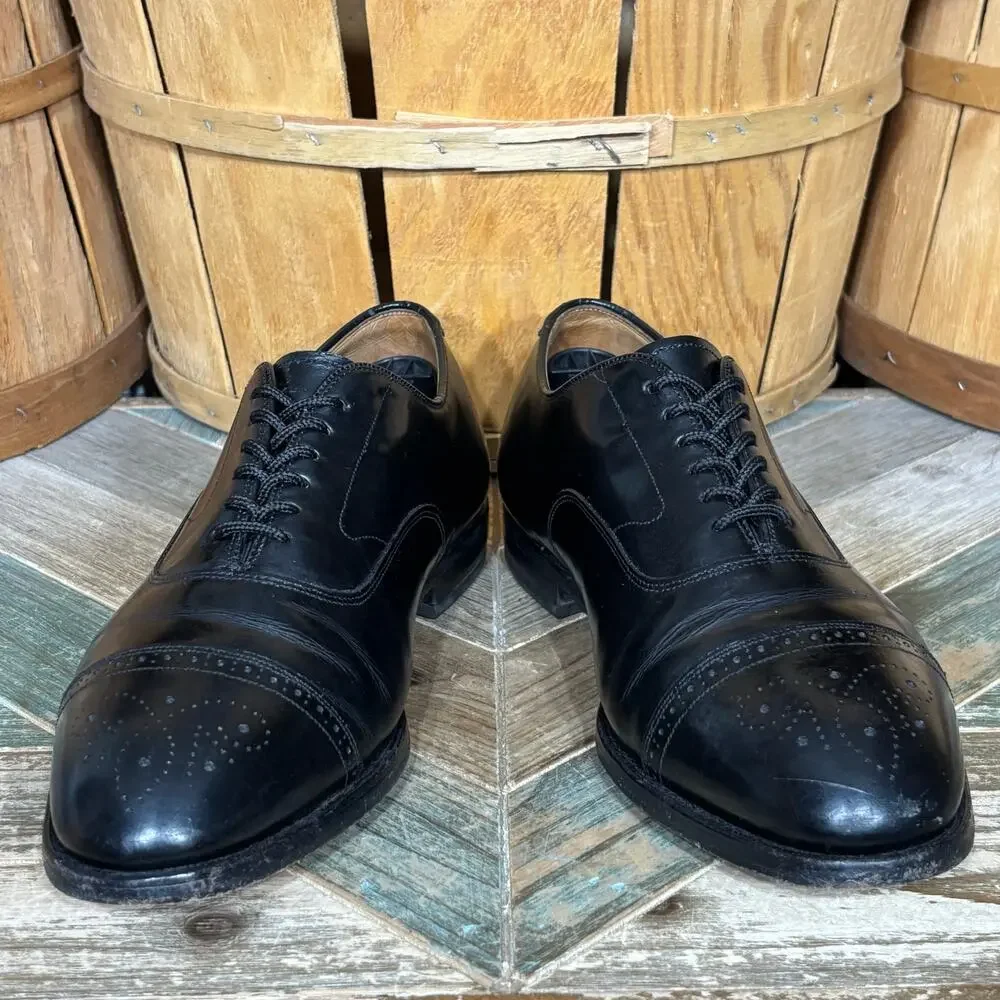 Johnston & Murphy Limited Black Leather Brogue Cap-Toe Dress Shoes Men 8.5 EEE